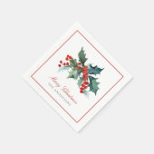 Holly und Berries mit Familienname Weihnachten Serviette (Ecke)