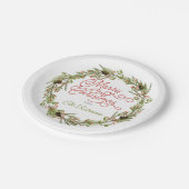 Holly und Berries Pine Frohe Weihnachten Pappteller (Schrägansicht)