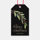 Holly und Berries über Schwarz Frohe Weihnachten Geschenkanhänger (Vorderseite)