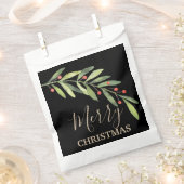 Holly und Berries über Schwarz Frohe Weihnachten Geschenktütchen (Ausgeschnitten)