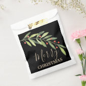 Holly und Berries über Schwarz Frohe Weihnachten Geschenktütchen (Versiegelt)