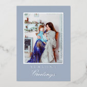 Holly und die Ivy Minimalistisch Blue Weihnachtska Folieneinladung (Vorderseite)