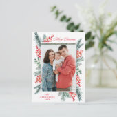 Holly und Evergreen Frohe Weihnachten Foto (Stehend Vorderseite)