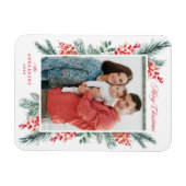 Holly und Evergreen Frohe Weihnachten Foto Magnet (Horizontal)
