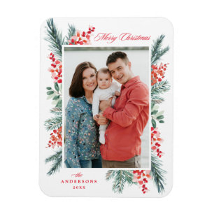 Holly und Evergreen Frohe Weihnachten Foto Magnet