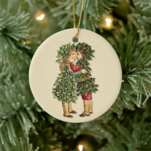 Holly und Mistelzweig-Kinder - Text auf der Rückse Keramik Ornament