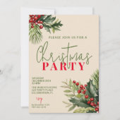 Holly und Pine auf Beige Weihnachten Party Einladung (Vorderseite)