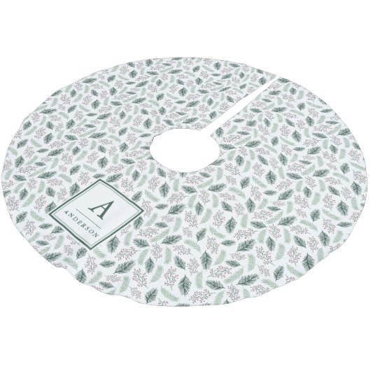 Holly und Pine | MIT MONOGRAMM Polyester Weihnachtsbaumdecke (Schrägansicht)