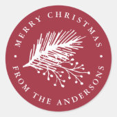 Holly und Pine | Personalisiert Frohe Weihnachten Runder Aufkleber (Vorderseite)