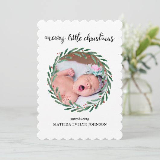 Holly Verlasse Geburtsankündigung Weihnachten | Fo (Stehend Vorderseite)