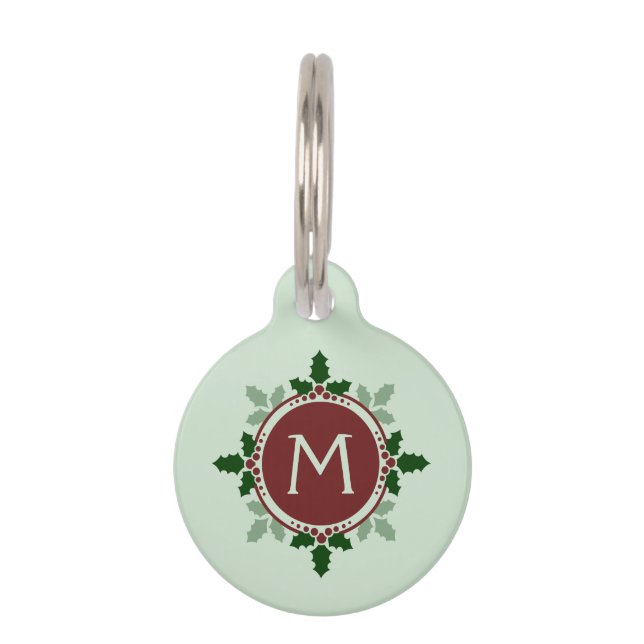 Holly Verlasse Monogram Green Red Christmas Holida Tiernamensmarke (Vorderseite)