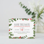 Holly Verlasst Moderne Feier Save the Date Ankündigungspostkarte (Stehend Vorderseite)