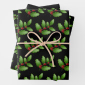 Holly Verlasst Schwarze Weihnachtswrapping Paper S Geschenkpapier Set (Beispiel)