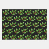 Holly Verlasst Schwarze Weihnachtswrapping Paper S Geschenkpapier Set (Vorderseite)