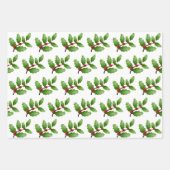 Holly Verlasst weiße Weihnachtswrapping Paper Shee Geschenkpapier Set (Vorderseite)