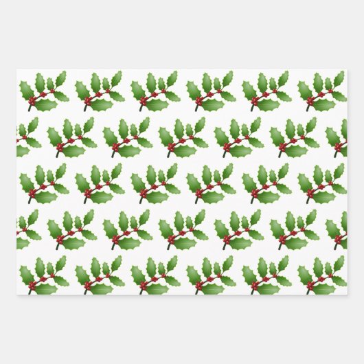 Holly Verlasst weiße Weihnachtswrapping Paper Shee Geschenkpapier Set (Vorderseite)