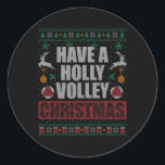 Holly Volley Volleyball Ugly Christmas Xmas Mens W Runder Aufkleber<br><div class="desc">Holly Volley Volleyball Ugly Weihnachtsmann Mens Womens</div>