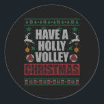 Holly Volley Volleyball Ugly Christmas Xmas Mens W Runder Aufkleber<br><div class="desc">Holly Volley Volleyball Ugly Weihnachtsmann Mens Womens</div>
