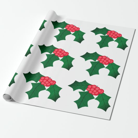 Holly White Wrapping Paper Geschenkpapier (Ungerollt)