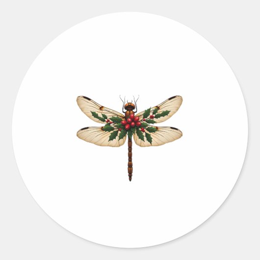 Holly Winged Dragonfly Runder Aufkleber (Vorderseite)