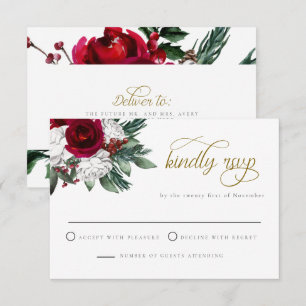HOLLY Winter Christmas Burgundy Floral RSVP Card Einladung