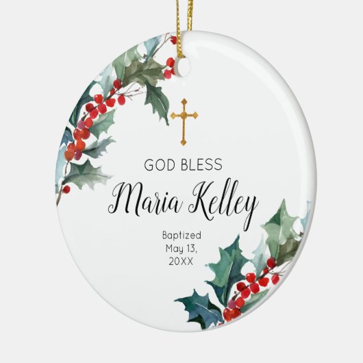 Holly Winter Floral Personalisiert Girl Baptisse Keramik Ornament (Links)