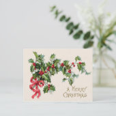 Holly Winterberry Red Ribbon Postkarte (Stehend Vorderseite)