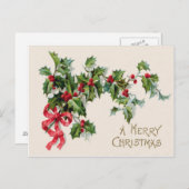 Holly Winterberry Red Ribbon Postkarte (Vorne/Hinten)