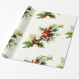 Holly with Berries Vintag Retro Weihnachten Geschenkpapier