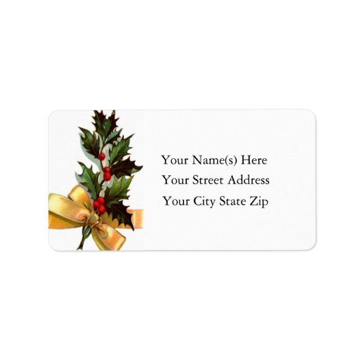 Holly with Gold Ribbon Vintag Address Label Adressaufkleber (Vorne)