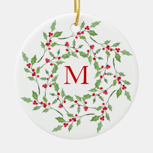Holly Wreath 2 Keramik Ornament (Vorne)