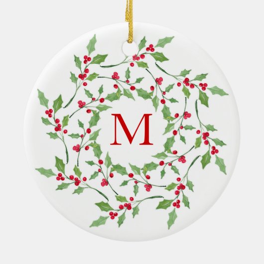 Holly Wreath 2 Keramik Ornament (Hinten)