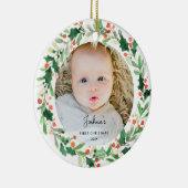 Holly Wreath Baby 1. Weihnachtsgebäck Foto Ornamen Keramik Ornament (Rechts)