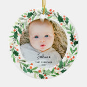 Holly Wreath Baby 1. Weihnachtsgebäck Foto Ornamen Keramik Ornament (Vorne)