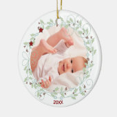 Holly Wreath - Baby Boy First Christmas Foto Keramik Ornament (Links)