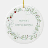 Holly Wreath - Baby Boy First Christmas Foto Keramik Ornament (Hinten)