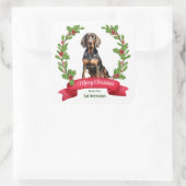Holly Wreath Black Tan Coonhound Weihnachten Quadratischer Aufkleber (Tasche)