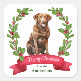 Holly Wreath Chesapeake Bay Retriever Dog Quadratischer Aufkleber