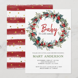 Holly Wreath Christmas Baby Shower Einladung