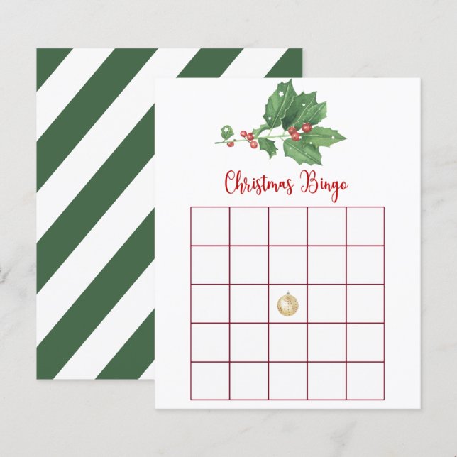 Holly Wreath Christmas Bingo Game Card (Vorne/Hinten)