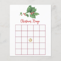 Holly Wreath Christmas Bingo Game Card