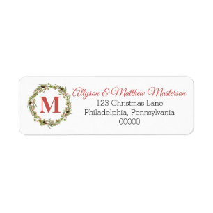 Holly Wreath Christmas Holiday Monogram Label