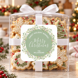 Holly Wreath Christmas Homemade Holiday Baking Quadratischer Aufkleber