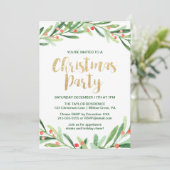 Holly Wreath Christmas Party Einladung (Stehend Vorderseite)