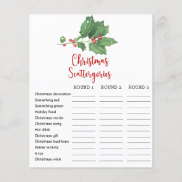 Holly Wreath Christmas Scattergories Game Card Flyer