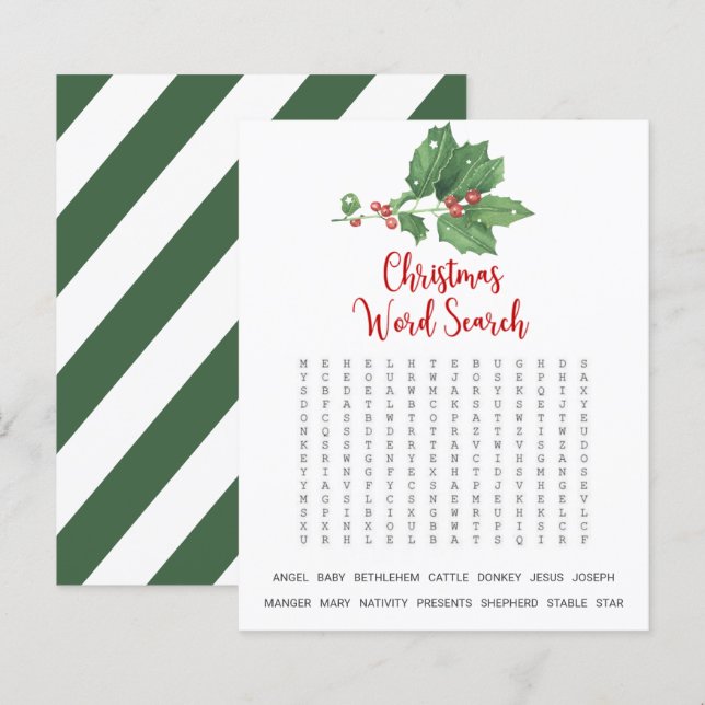 Holly Wreath Christmas Word Search Game (Vorne/Hinten)