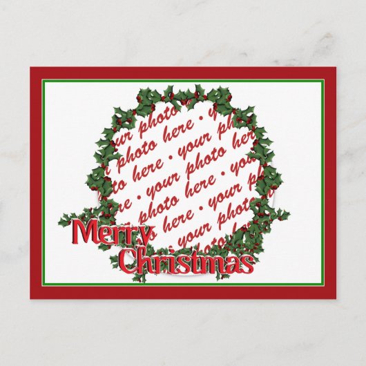 Holly-Wreath-Circle-Foto Feiertagspostkarte (Vorderseite)