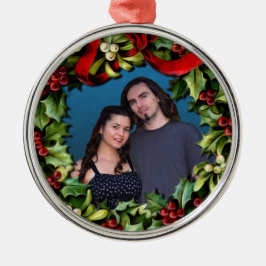 Holly Wreath Custom Foto Personalisiert Weihnachte Silbernes Ornament
