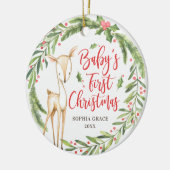 Holly Wreath Deer Baby's First Christmas Foto Keramik Ornament (Links)