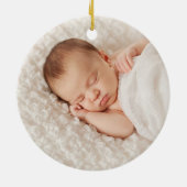 Holly Wreath Deer Baby's First Christmas Foto Keramik Ornament (Hinten)